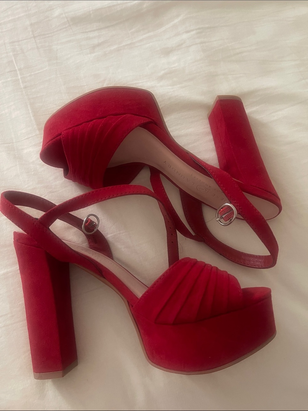 Chinese Laundry Red Platform Peep-Toe Block Heels